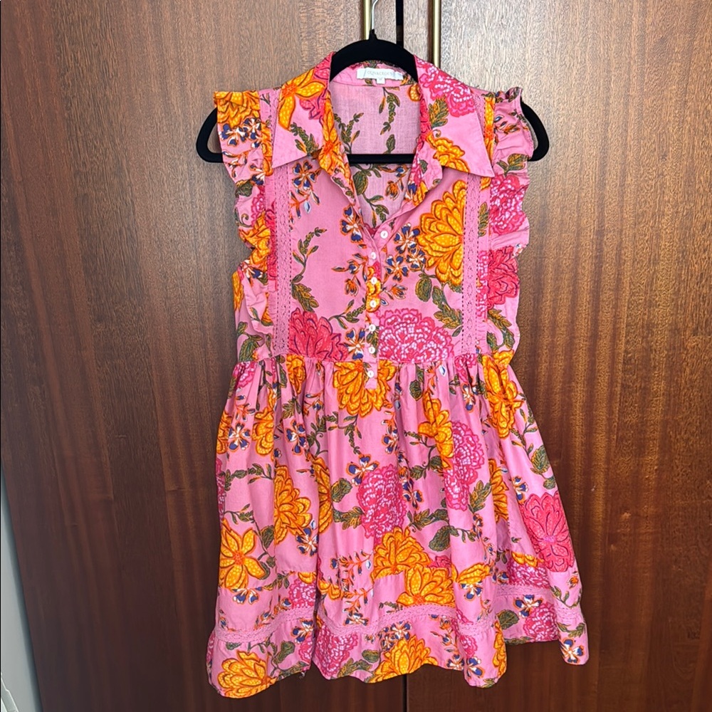 Pink and Orange Floral Ruffle Dress